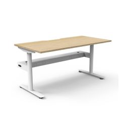 Halo Static Single Sided Workstation with Cable Tray 1500W White Frame Natural Oak Scallop Top