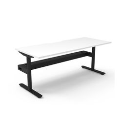 Halo Static Single Sided Workstation with Cable Tray 1800W Black Frame Natural White Scallop Top