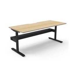 Halo Static Single Sided Workstation with Cable Tray 1800W Black Frame Natural Oak Scallop Top