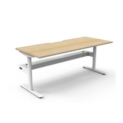 Halo Static Single Sided Workstation with Cable Tray 1800W White Frame Natural Oak Scallop Top