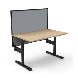 Halo Static Single Sided Workstation with Black/Grey Screen 1200W Black Frame Natural Oak Scallop Top