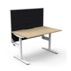 Halo Static Single Sided Workstation with White/Black Screen 1200W White Frame Natural Oak Scallop Top