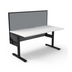 Halo Static Single Sided Workstation with Black/Grey Screen 1500W Black Frame Natural White Scallop Top