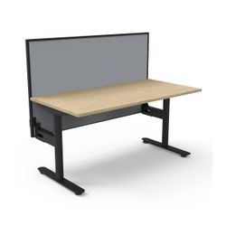 Halo Static Single Sided Workstation with Black/Grey Screen 1500W Black Frame Natural Oak Scallop Top