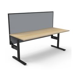 Halo Static Single Sided Workstation with Black/Grey Screen 1800W Black Frame Natural Oak Scallop Top