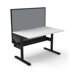 Halo Static Single Sided Workstation with Black/Grey Screen and Cable Tray 1200W Black Frame Natural White Scallop Top