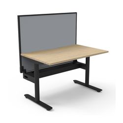 Halo Static Single Sided Workstation with Black/Grey Screen and Cable Tray 1200W Black Frame Natural Oak Scallop Top