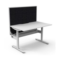 Halo Static Single Sided Workstation with White/Black Screen and Cable Tray 1200W White Frame Natural White Scallop Top