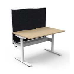 Halo Static Single Sided Workstation with White/Black Screen and Cable Tray 1200W White Frame Natural Oak Scallop Top