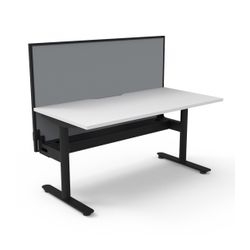 Halo Static Single Sided Workstation with Black/Grey Screen and Cable Tray 1500W Black Frame Natural White Scallop Top