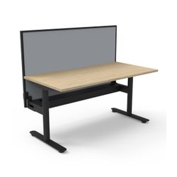 Halo Static Single Sided Workstation with Black/Grey Screen and Cable Tray 1500W Black Frame Natural Oak Scallop Top