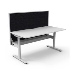 Halo Static Single Sided Workstation with White/Black Screen and Cable Tray 1500W White Frame Natural White Scallop Top