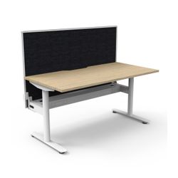 Halo Static Single Sided Workstation with White/Black Screen and Cable Tray 1500W White Frame Natural Oak Scallop Top