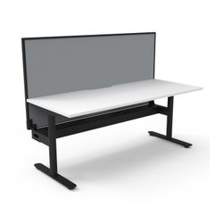 Halo Static Single Sided Workstation with Black/Grey Screen and Cable Tray 1800W Black Frame Natural White Scallop Top