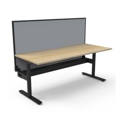 Halo Static Single Sided Workstation with Black/Grey Screen and Cable Tray 1800W Black Frame Natural Oak Scallop Top