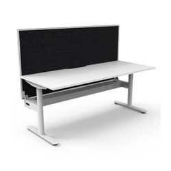 Halo Static Single Sided Workstation with White/Black Screen and Cable Tray 1800W White Frame Natural White Scallop Top