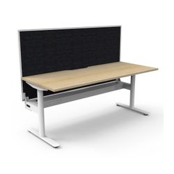 Halo Static Single Sided Workstation with White/Black Screen and Cable Tray 1800W White Frame Natural Oak Scallop Top