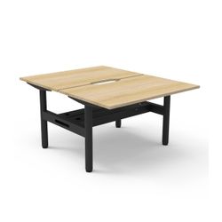 Halo Static Back to Back Workstation with Cable Tray 1200W Black Frame Natural Oak Scallop Top