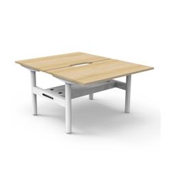 Halo Static Back to Back Workstation with Cable Tray 1200W White Frame Natural Oak Scallop Top