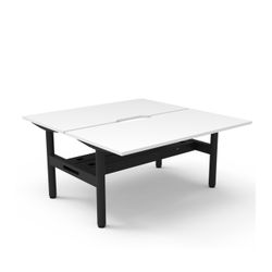 Halo Static Back to Back Workstation with Cable Tray 1500W Black Frame Natural White Scallop Top