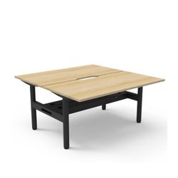 Halo Static Back to Back Workstation with Cable Tray 1500W Black Frame Natural Oak Scallop Top