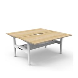 Halo Static Back to Back Workstation with Cable Tray 1500W White Frame Natural Oak Scallop Top