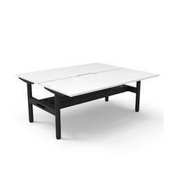 Halo Static Back to Back Workstation with Cable Tray 1800W Black Frame Natural White Scallop Top