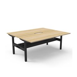 Halo Static Back to Back Workstation with Cable Tray 1800W Black Frame Natural Oak Scallop Top