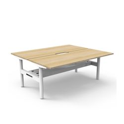 Halo Static Back to Back Workstation with Cable Tray 1800W White Frame Natural Oak Scallop Top