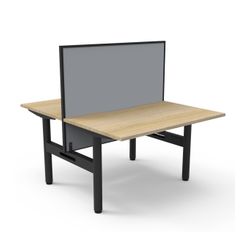 Halo Static Back to Back Workstation with Black/Grey Screen 1200W Black Frame Natural Oak Scallop Top
