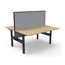 Halo Static Back to Back Workstation with Black/Grey Screen 1500W Black Frame Natural Oak Scallop Top