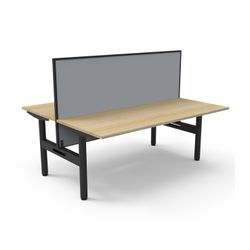 Halo Static Back to Back Workstation with Black/Grey Screen 1800W Black Frame Natural Oak Scallop Top
