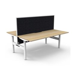 Halo Static Back to Back Workstation with White/Black Screen 1800W White Frame Natural Oak Scallop Top