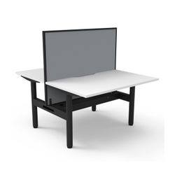 Halo Static Back to Back Workstation with Black/Grey Screen and Cable Tray 1200W Black Frame Natural White Scallop Top