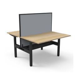Halo Static Back to Back Workstation with Black/Grey Screen and Cable Tray 1200W Black Frame Natural Oak Scallop Top