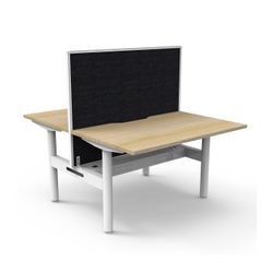 Halo Static Back to Back Workstation with White/Black Screen and Cable Tray 1200W White Frame Natural Oak Scallop Top