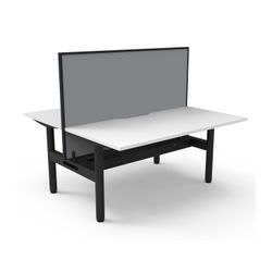 Halo Static Back to Back Workstation with Black/Grey Screen and Cable Tray 1500W Black Frame Natural White Scallop Top