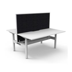Halo Static Back to Back Workstation with White/Black Screen and Cable Tray 1500W White Frame Natural White Scallop Top