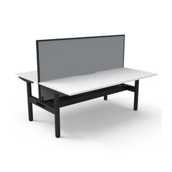 Halo Static Back to Back Workstation with Black/Grey Screen and Cable Tray 1800W Black Frame Natural White Scallop Top