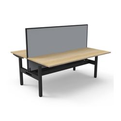 Halo Static Back to Back Workstation with Black/Grey Screen and Cable Tray 1800W Black Frame Natural Oak Scallop Top