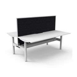 Halo Static Back to Back Workstation with White/Black Screen and Cable Tray 1800W White Frame Natural White Scallop Top
