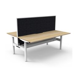 Halo Static Back to Back Workstation with White/Black Screen and Cable Tray 1800W White Frame Natural Oak Scallop Top