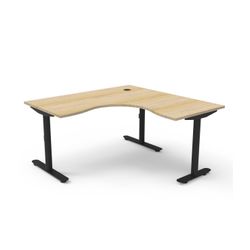 Halo Static Corner Workstation 1500x1500 Black Frame Natural Oak Top