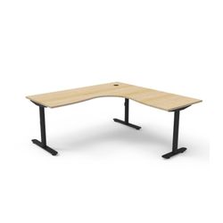 Halo Static Corner Workstation 1800x1800 Black Frame Natural Oak Top