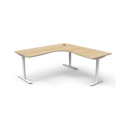 Halo Static Corner Workstation 1800x1800 White Frame Natural Oak Top