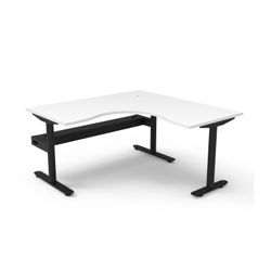 Halo Static Corner Workstation with Cable Tray 1500x1500 Black Frame Natural White Top