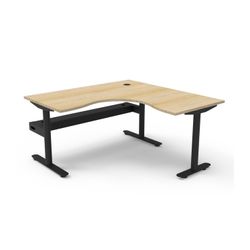 Halo Static Corner Workstation with Cable Tray 1500x1500 Black Frame Natural Oak Top
