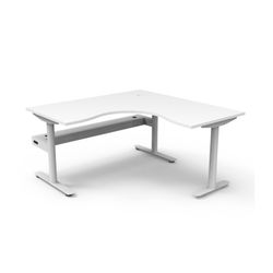 Halo Static Corner Workstation with Cable Tray 1500x1500 White Frame Natural White Top