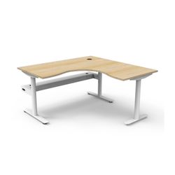 Halo Static Corner Workstation with Cable Tray 1500x1500 White Frame Natural Oak Top
