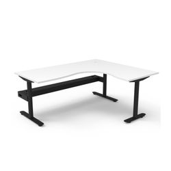 Halo Static Corner Workstation with Cable Tray 1800x1500 Black Frame Natural White Top